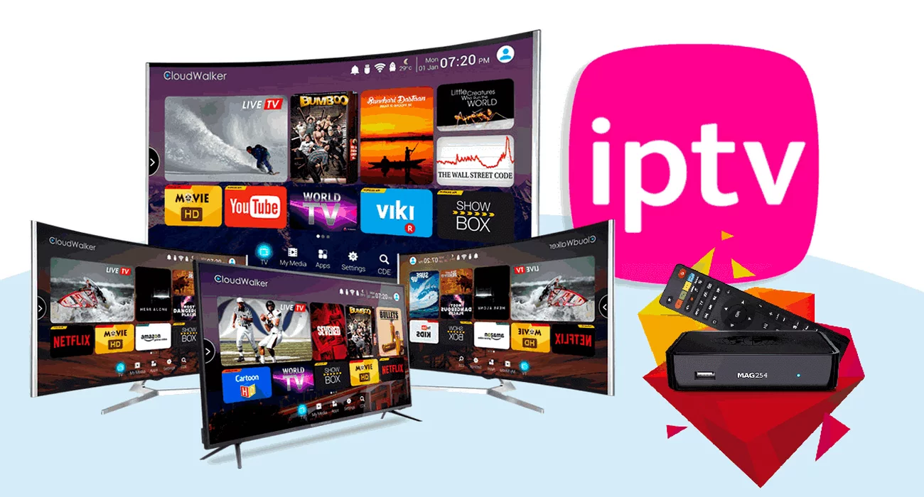 IPTV box connected to a TV in a living room